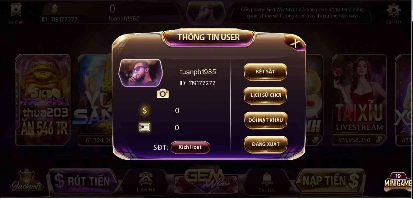 An toàn rút tiền gem win